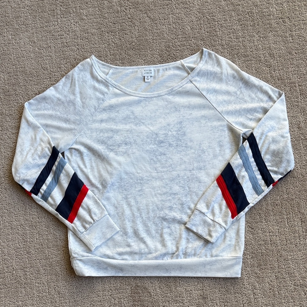 Peyton Jensen Striped Sleeve Sweatshirt - Picture 1 of 7